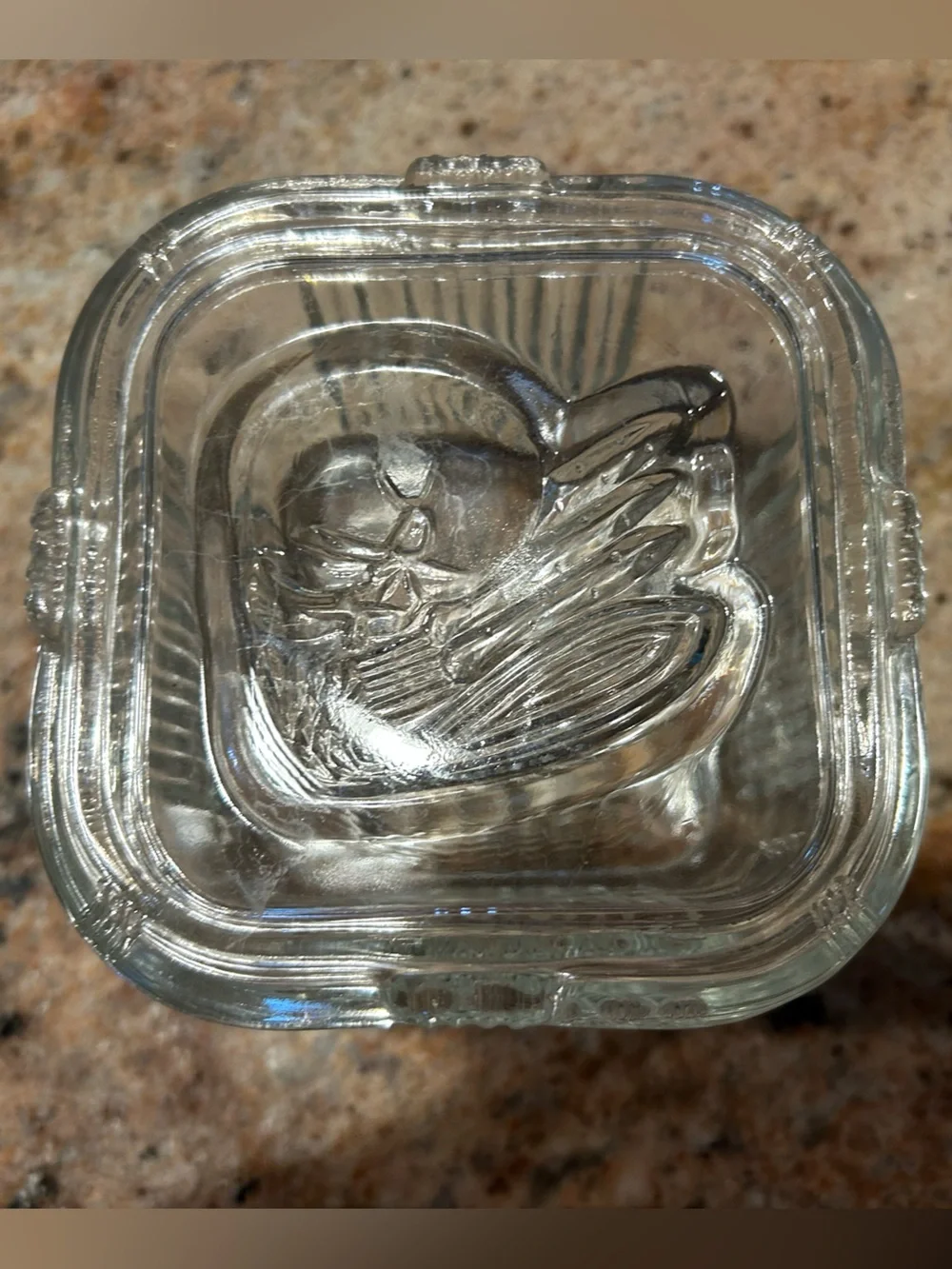 Vintage Ribbed Federal Glass Refrigerator Box w/ (2) Embossed Lids. 4.25”x2.75”